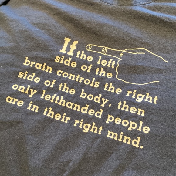 Vintage funny 90s fruit of the loom left handed t-shirt navy blue single stitch - Picture 2 of 5